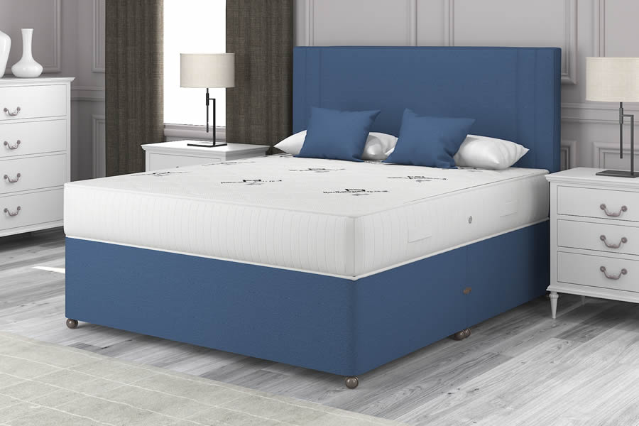 View Sapphire Blue Contract Divan Bed 50 Kingsize Deep Mattress Chelsea information