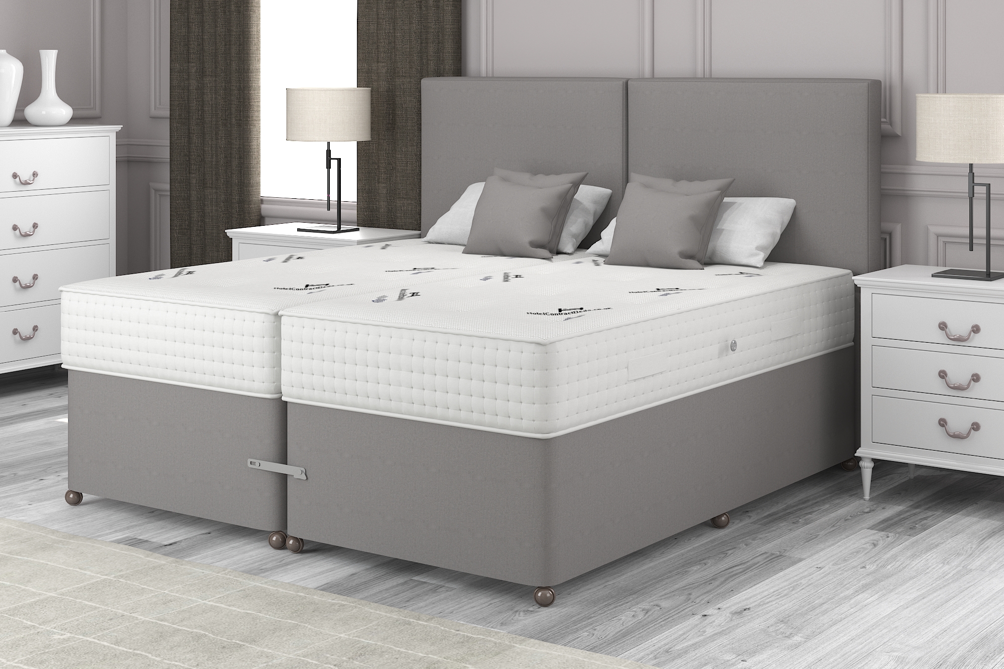 View 50 King Grey Platinum Zip Link Divan Set Alure 1500 information