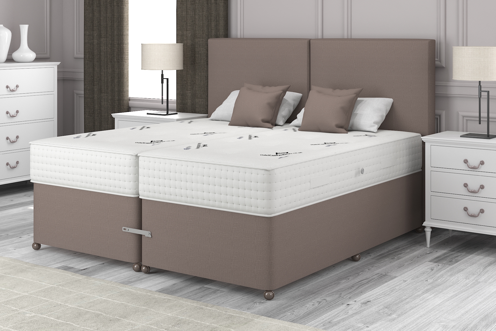 View 56 King Light Brown Slate Zip Link Divan Set Alure 1500 information
