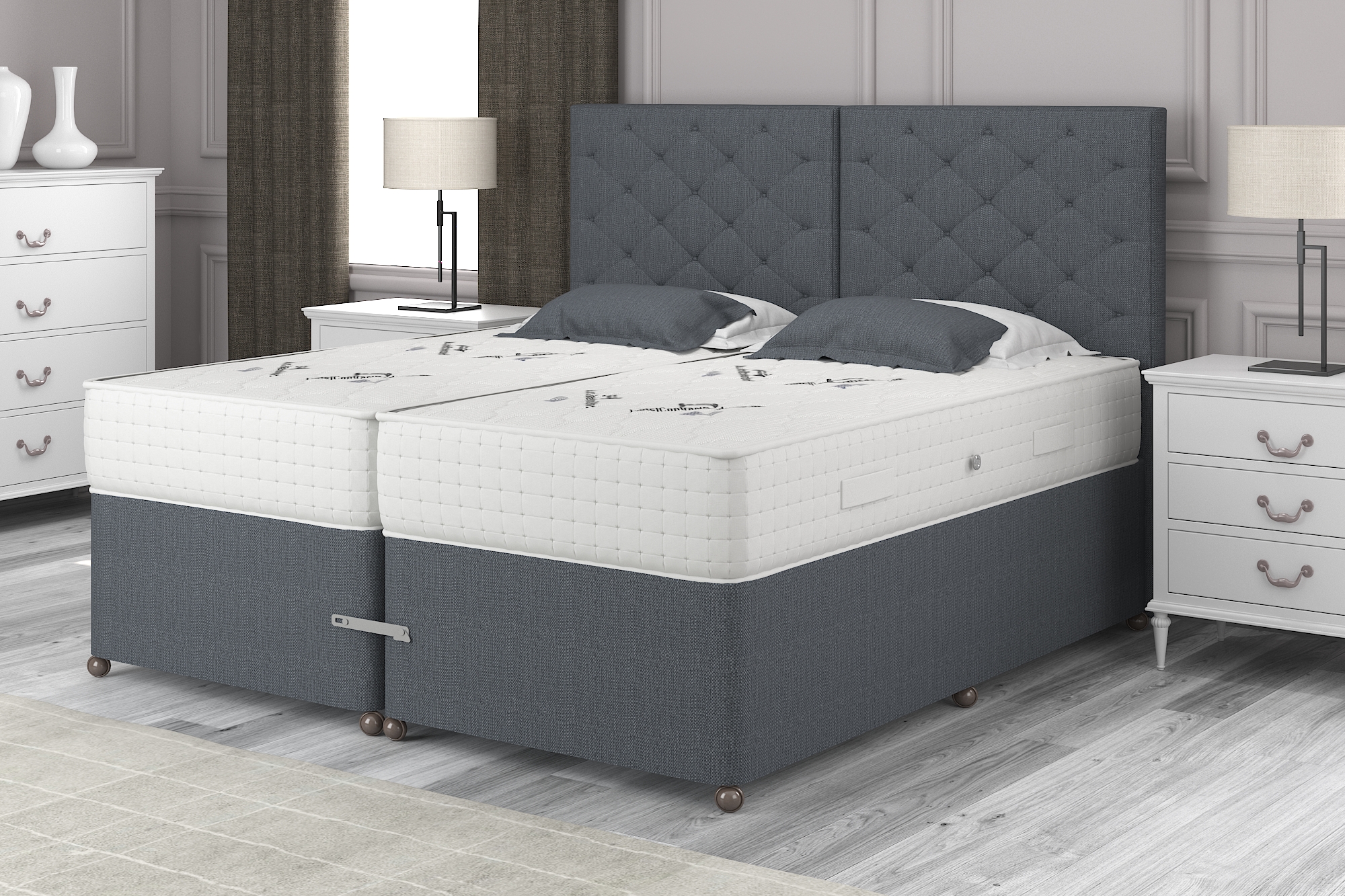View 50 King Charcoal Grey Zip Link Divan Set Posture 2000 information