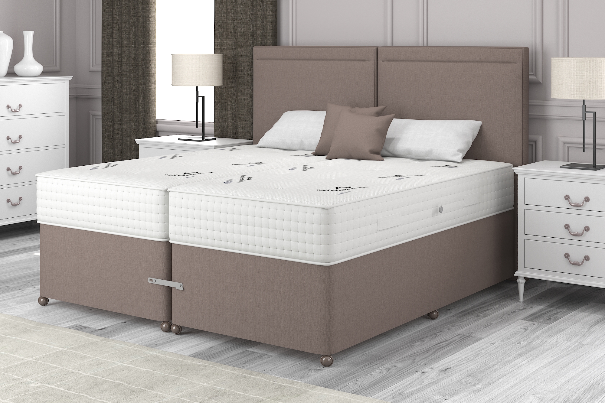 View 56 King Slate Light Brown Zip Link Divan Set President 3000 information