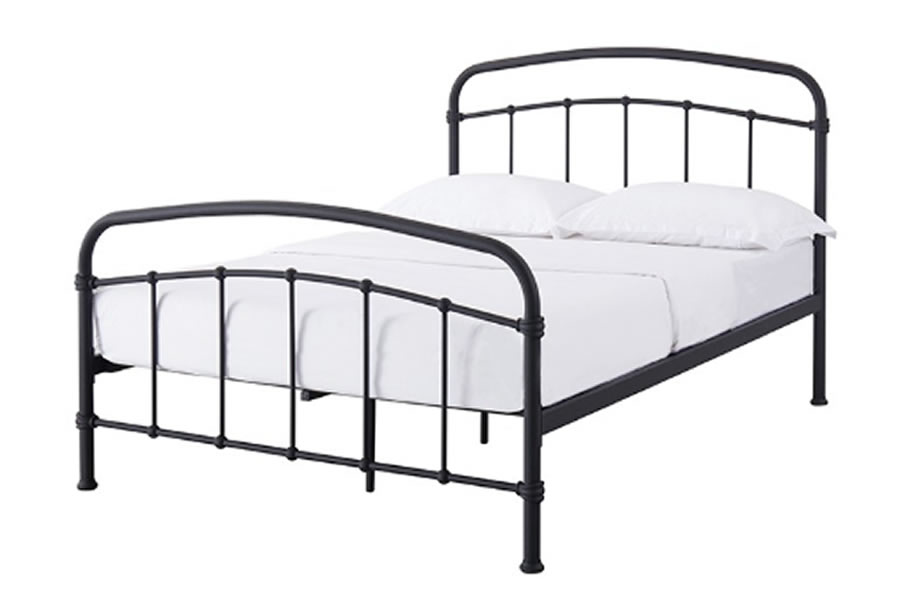 View 50 King Black Metal Tubular Bed Frame Curved Rail Detail Casting Tusson information