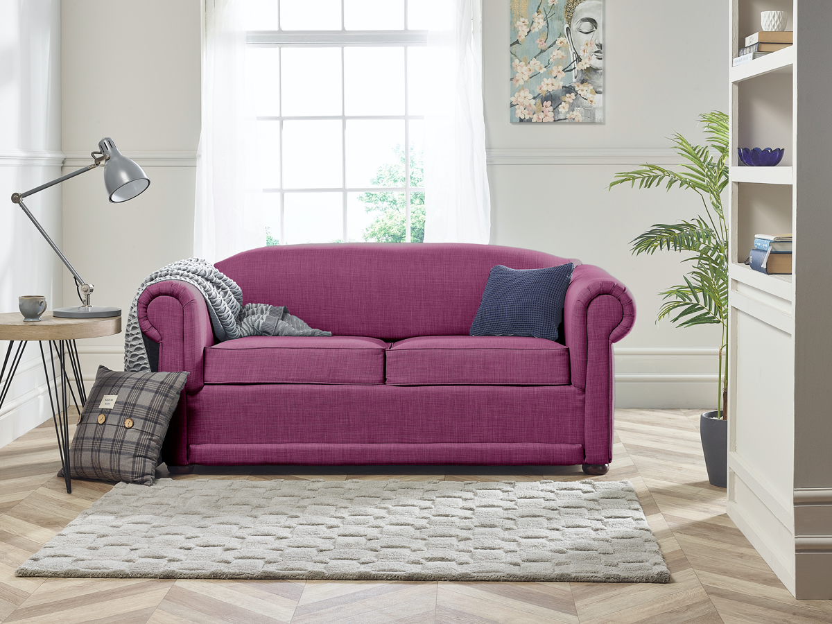 View Fushia Fabric Contract 3 Seater Sofabed New York information