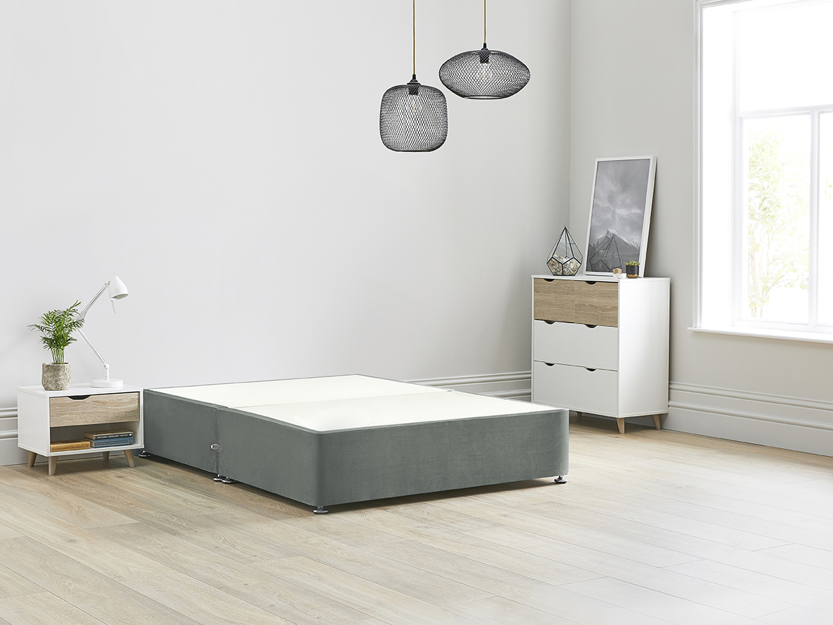 View Reinforced Divan Bed Base 50 King Platinium Grey Heavy Duty Solid 18mm Sides Top Base 16 41cm Base Height information