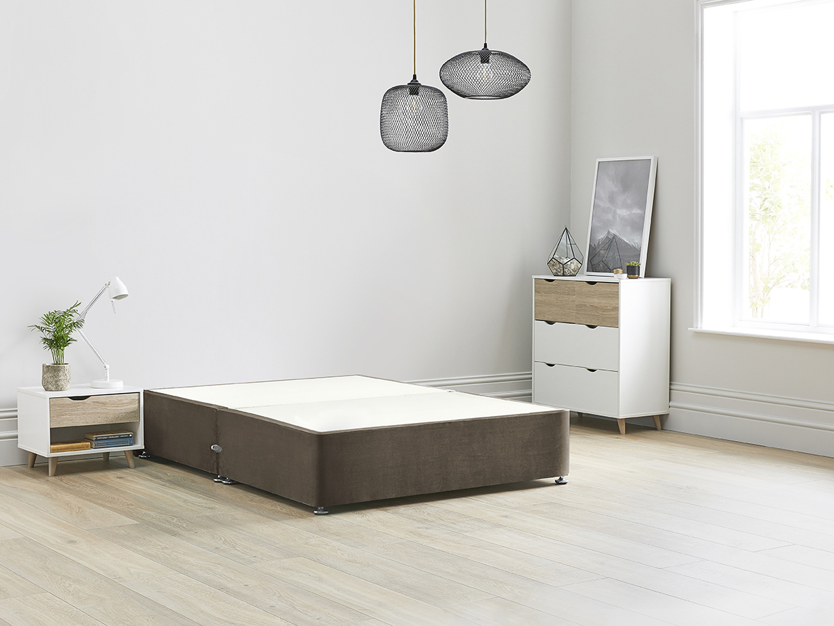 View Reinforced Divan Bed Base 50 King Mocha Brown Heavy Duty Solid 18mm Sides Top Base 16 41cm Base Height information