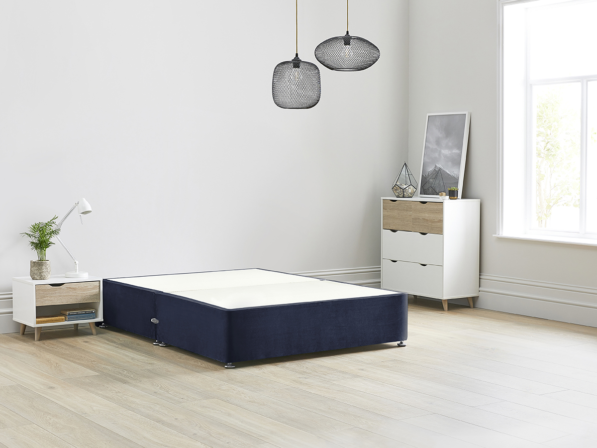 View Reinforced Divan Bed Base 60 Super King Sapphire Blue Heavy Duty Solid 18mm Sides Top Base 16 41cm Base Height information