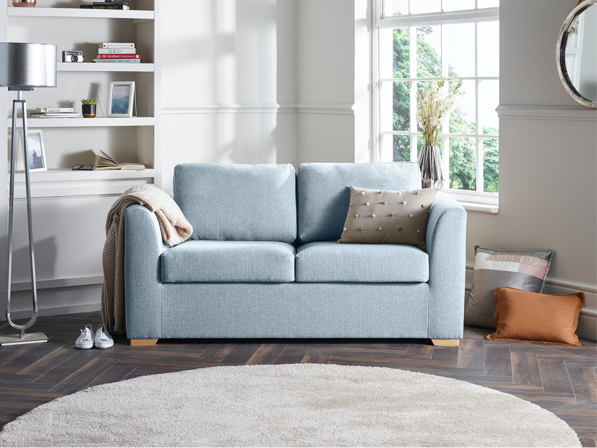 View Skyblue Fabric Contract 2 Seater Sofabed London information