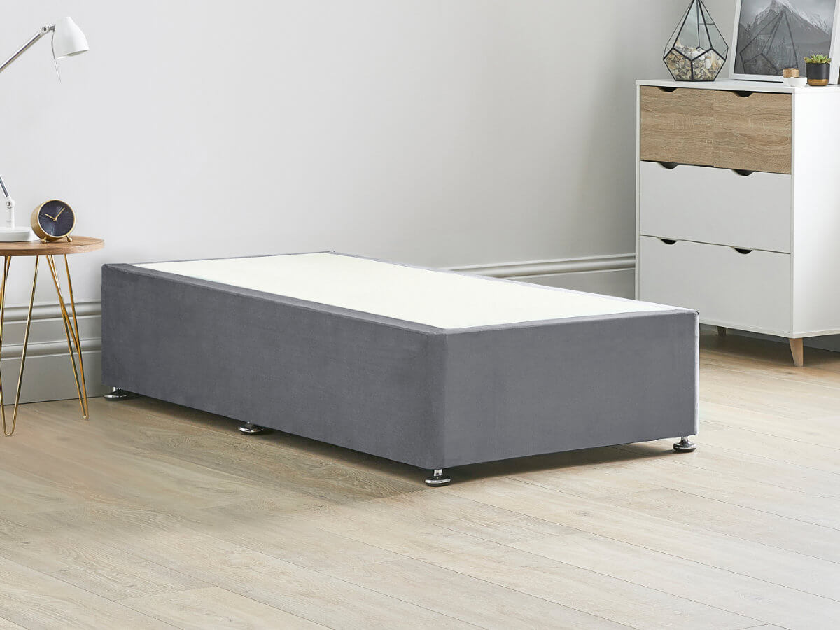 View Reinforced Divan Bed Base 26 Small Single Grey Heavy Duty Solid 18mm Sides Top Base 16 41cm Base Height information