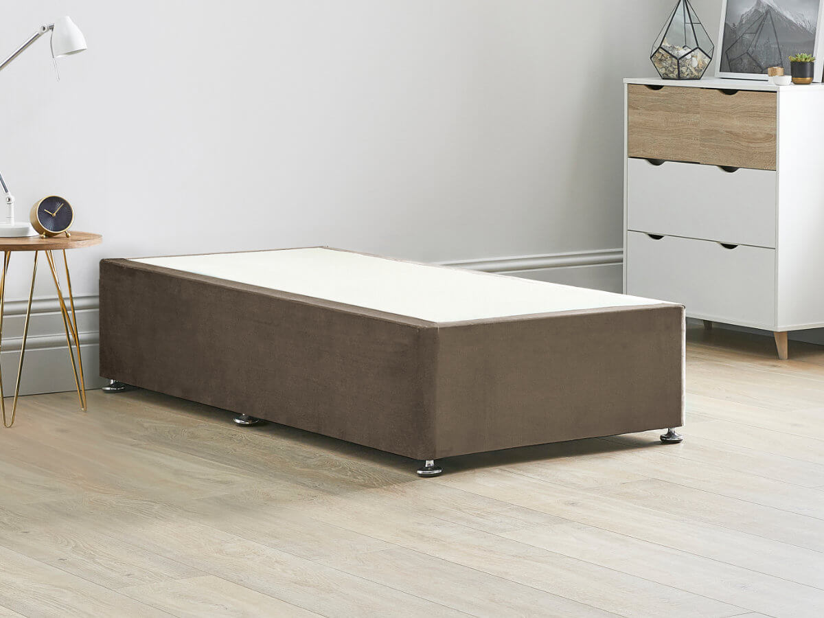 View Reinforced Divan Bed Base 30 Single Mocha Brown Heavy Duty Solid 18mm Sides Top Base 16 41cm Base Height information