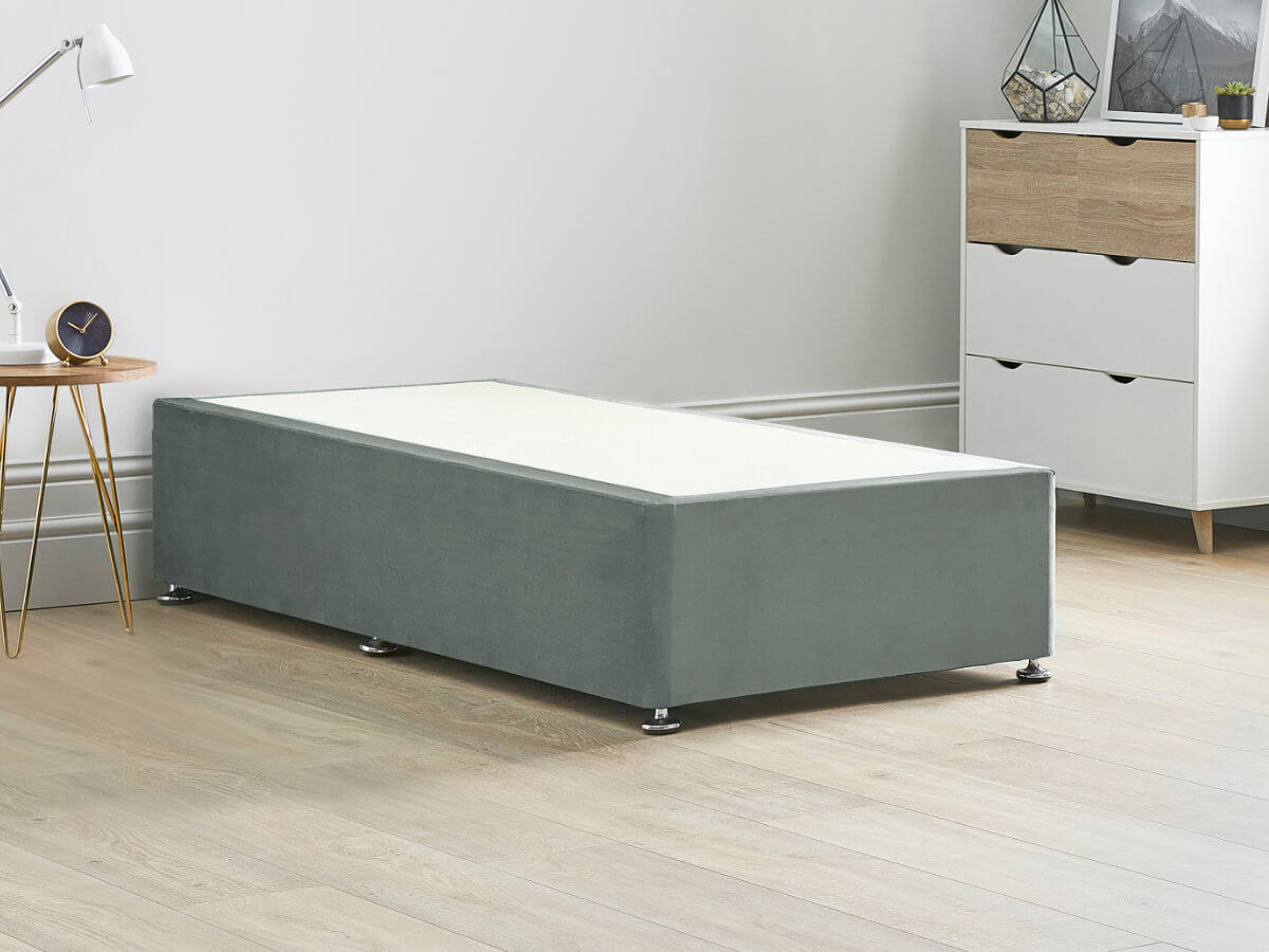 View Reinforced Divan Bed Base 30 Single Platinum Grey Heavy Duty Solid 18mm Sides Top Base 16 41cm Base Height information