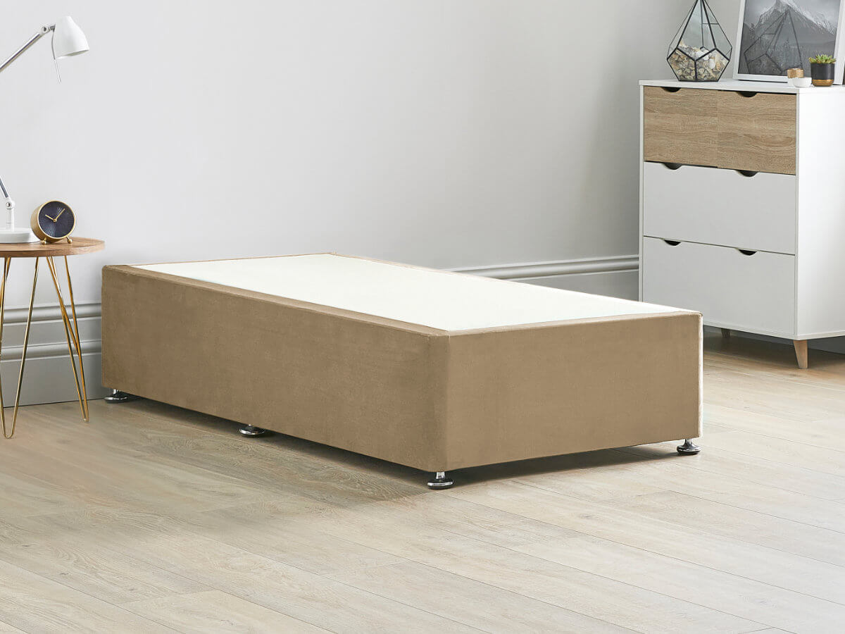View Reinforced Divan Bed Base 26 Small Single Slate Brown Heavy Duty Solid 18mm Sides Top Base 16 41cm Base Height information