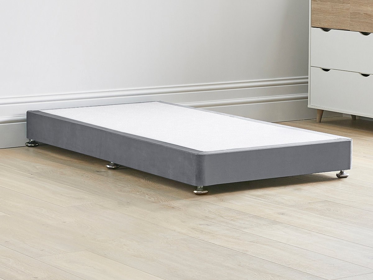 Grey Single 3'0'' Low Contract Divan Bed Base Chrome Glides