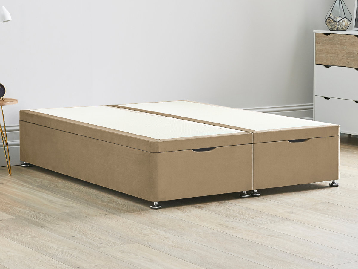 View Ottoman End Lift Divan Bed Base 50 King Slate Brown Solid Sides Top Base Fixed Chrome Glide Feet information