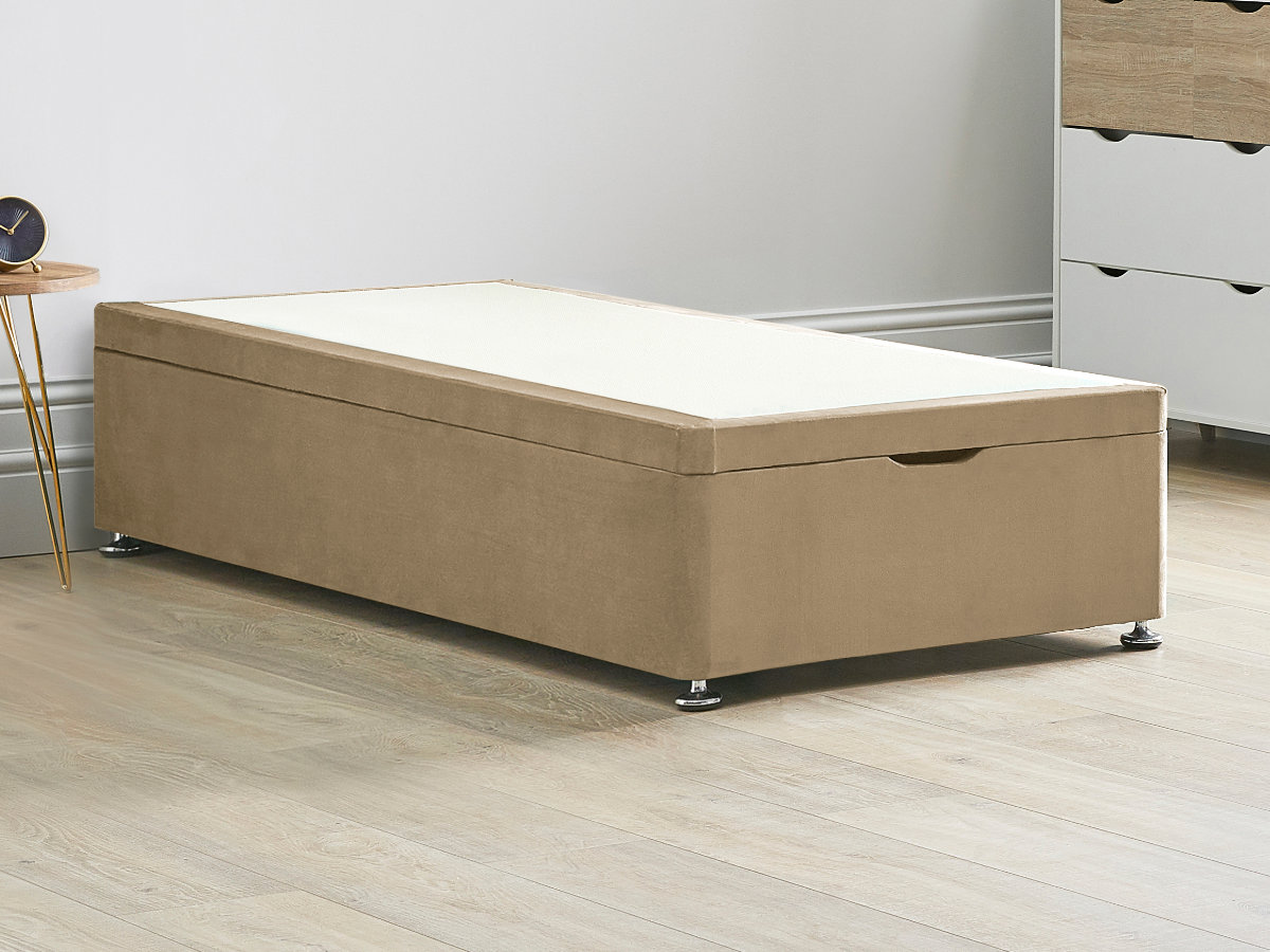 View Ottoman End Lift Divan Bed Base 30 Single Slate Brown Solid Sides Top Base Fixed Chrome Glide Feet information