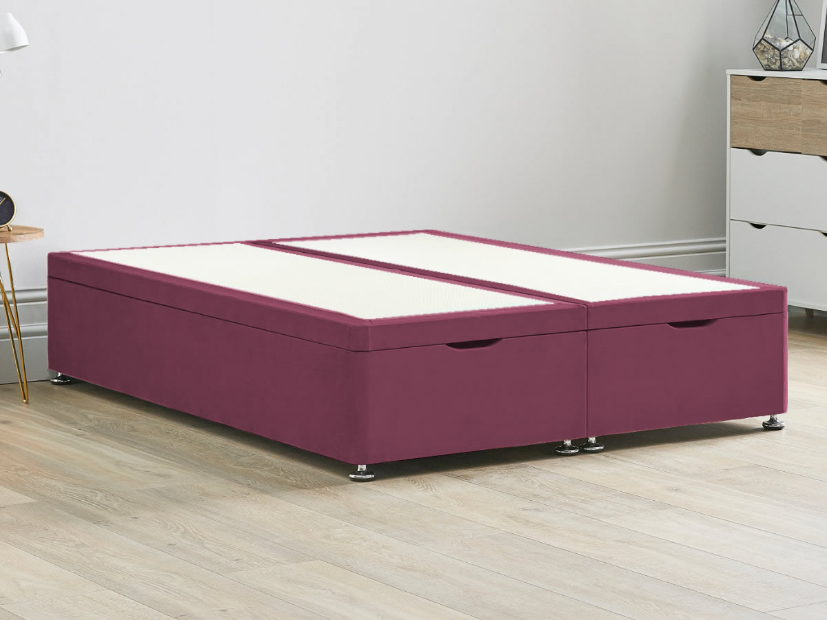 View Ottoman End Lift Divan Bed Base 50 King Linosa Pink Solid Sides Top Base Fixed Chrome Glide Feet information
