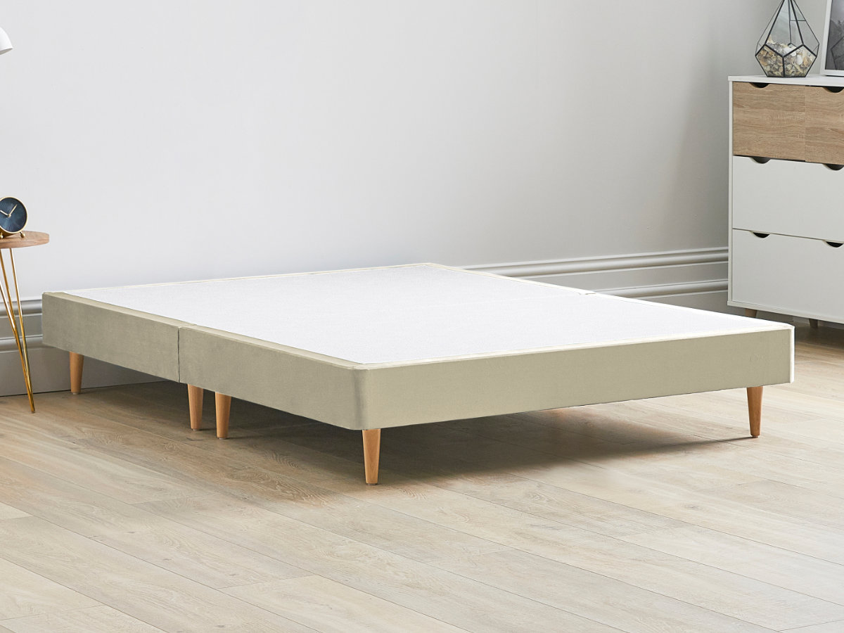 View 12 High Divan Bed Base On Wooden Legs 46 Standard Double Stone Cream Solid Sides Ends Beech Tapered Wooden Leg information