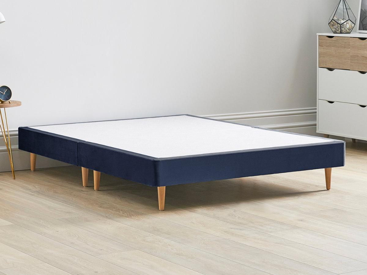 View 12 High Divan Bed Base On Wooden Legs 50 King Sapphire Blue Solid Sides Ends Beech Tapered Wooden Leg information
