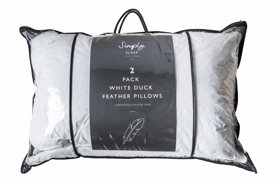 View Two Pack Premium Quality White Duck Soft Feather Pillow 100 Cotton Percale Piped Casing Luxurious Comfort HypoAllergenic Filling information