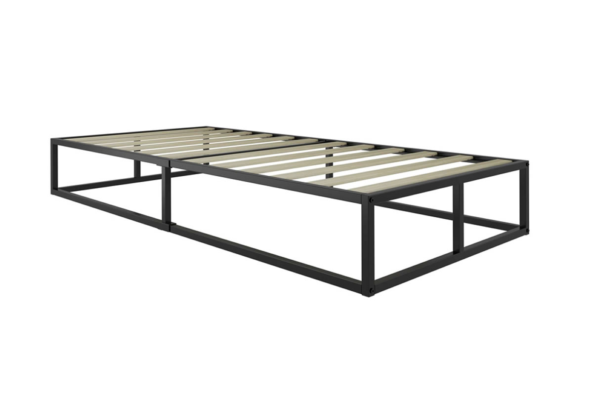 View 30 Single Contract Student Black Robust Metal Frame Platform Storage Bed Base Solid Wood Slatted Top Complete Under Bed Storage Soho information