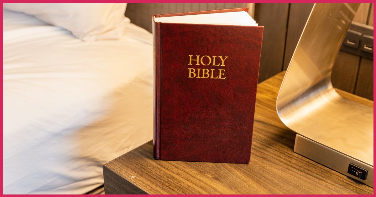 Hotel Bible left on a nightstand
