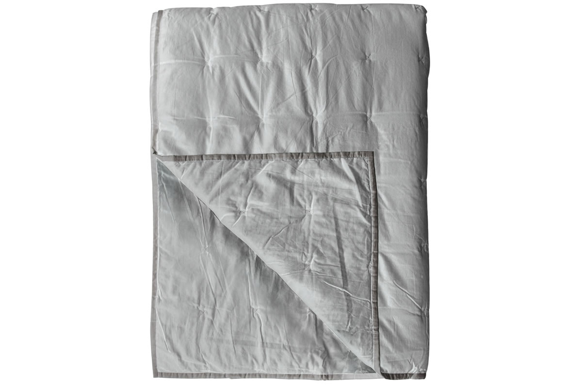 View Silver White Cotton Stitched Reversable Bedspread With Piping information