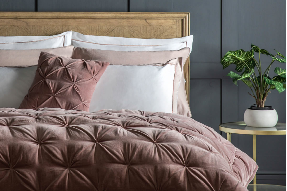 View Blush Velvet Reversable Bedspread With Textured Design Opulent information