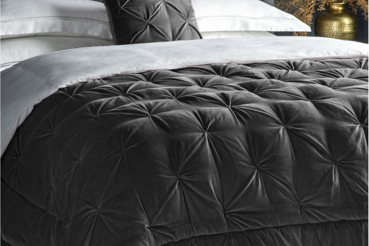 View Charcoal Velvet Reversable Bedspread With Textured Design Opulent information