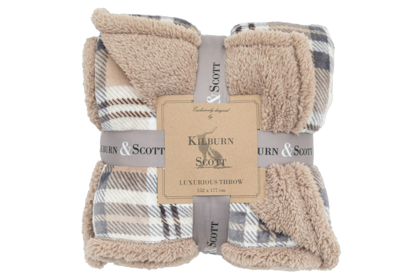 View Natural Tartan Sherpa Throw Reversable 1770 x 1520mm information