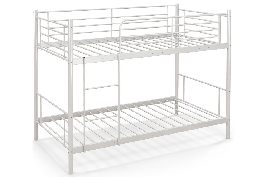 View White 30 90cm Single Contract Metal Bunk Bed with Ladder Solid Metal Slats Each bunk supports 180kg Patras information