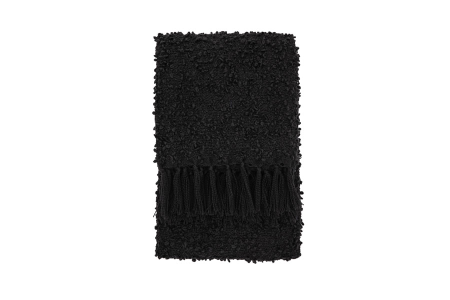 View Black Bologna Boucle Texture Woven Throw With Fringe Finish Made From 100 Polyethylene 1300 x 1700mm information