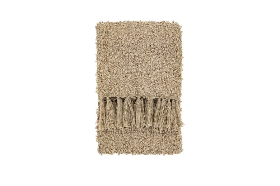 View Putty Brown Bologna Boucle Texture Woven Throw With Fringe Finish Made From 100 Polyethylene 1300 x 1700mm information