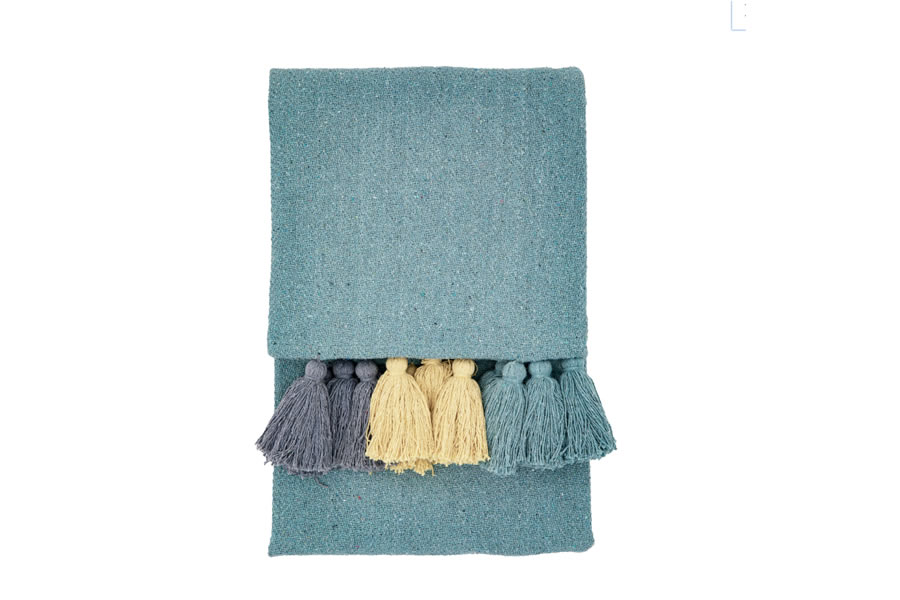 View Teal Reynosa Cotton Woven Throw With Multi Coloured Tassels information