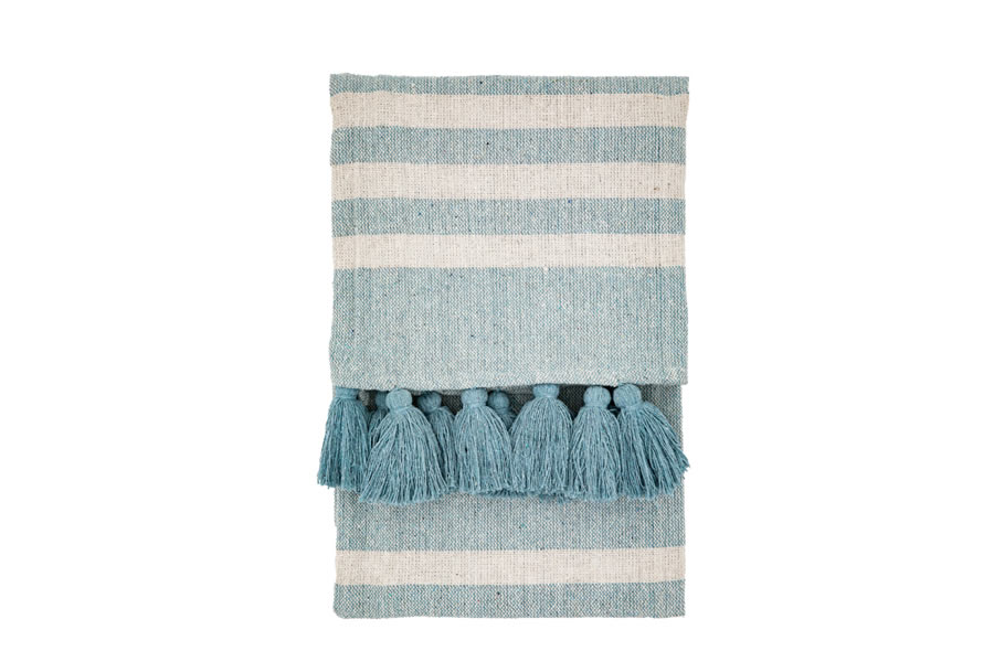 View Teal Zamora Cotton Woven Throw With Tassels 1300mm x 1700mm Cosy And Warm Soft Touch Fabric Ideal For Beds And Sofas Free Delivery information