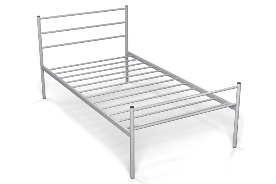 View Cuthbert Silver 30 Single Metal Bed Frame with Metal Slats 220kg Weight Capacity AntiSlip Foot Pads Large 34cm UnderBed Storage information